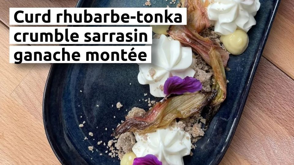 A feu doux : Jacques-Table à vin #05 Curd rhubarbe-tonka, crumble et ganache montée